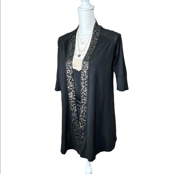 Express Black Sequin Knit 3/4 Sleeve Cardigan sz M - Picture 1 of 11